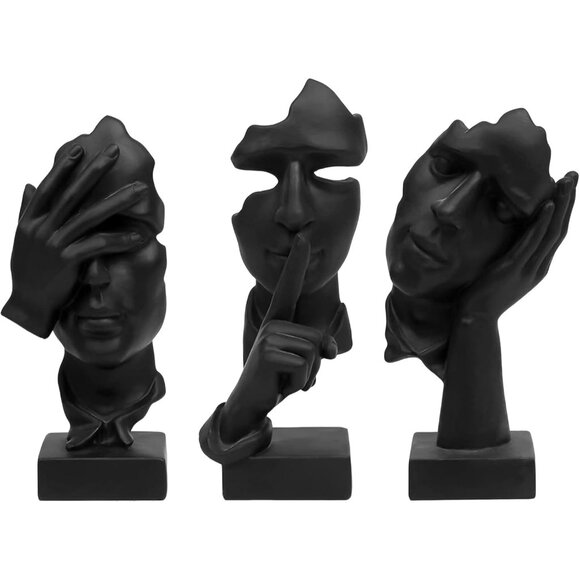 Aboxoo Thinker Statue Set of 3 Modern Resin Figurines for Home Office Black - Picture 1 of 7